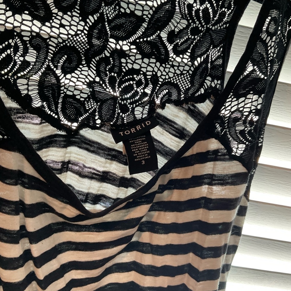 torrid Black Lace Trim Striped Tank Top